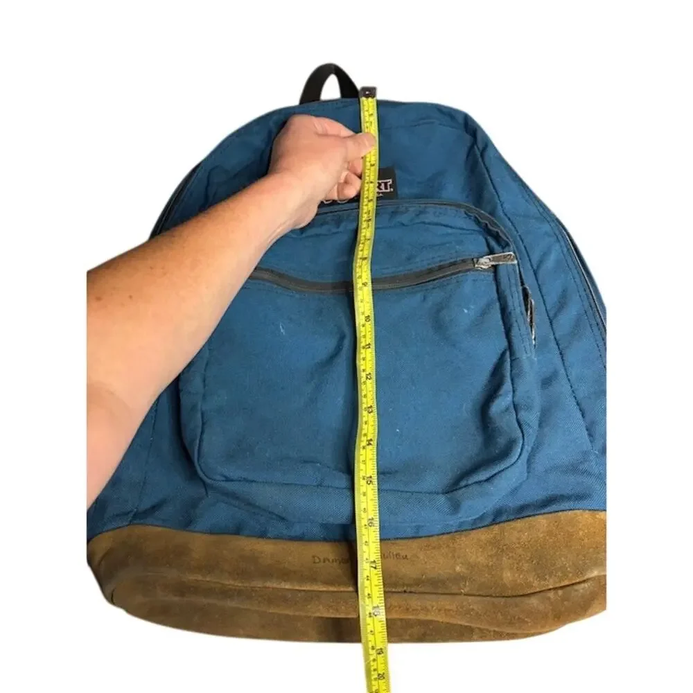 Vintage 90s 1994 JanSport Blue Green Backpack Suede Leather Bottom Backpack